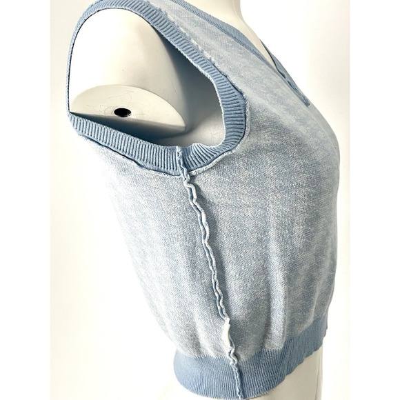 Women's Pastel Baby Blue Houndstooth cropped Sweater Vest‎  Knit Small White - Picture 7 of 8